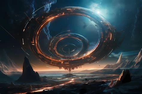 Massive orbital ring system constructed around a planet digital art illustration | Premium AI ...