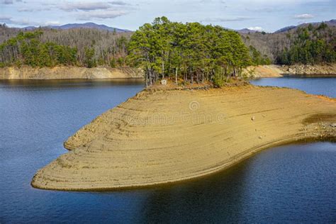 Fontana Lake with Low Water Levels and an Island. Stock Photo - Image ...