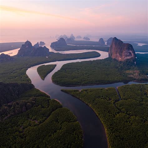 - Aerial view of river at sunset, Phang Nga bay, Thailand | Royalty ...