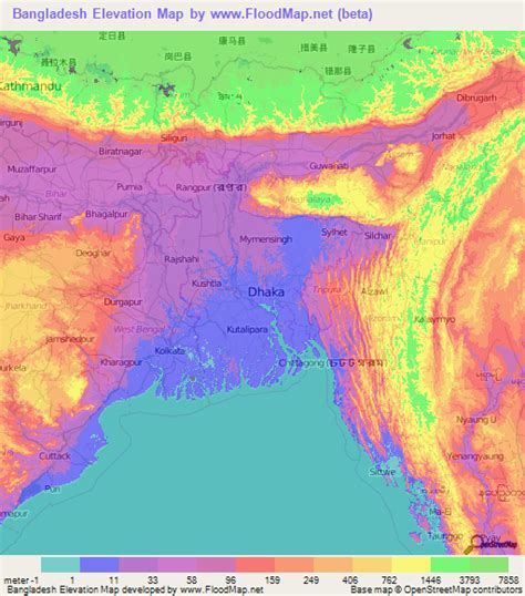 Bangladesh Elevation and Elevation Maps of Cities, Topographic Map Contour