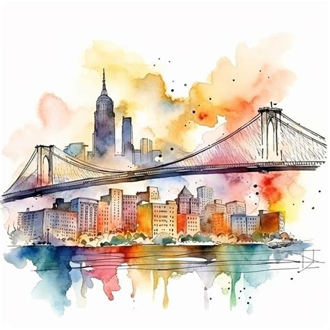 Brooklyn Cityscape Painting Art Digital City Skyline USA SVG Paint ...