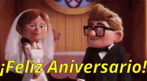 an animated wedding scene with the bride and groom looking at each other, in spanish