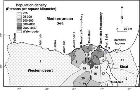 Population density map of the northern Egypt's Mediterranean ...