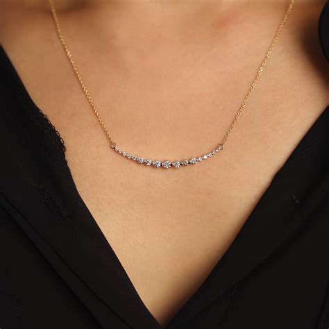 Diamond Necklace, Curved Bar Diamond Necklace, Wedding Necklace, Bridal ...