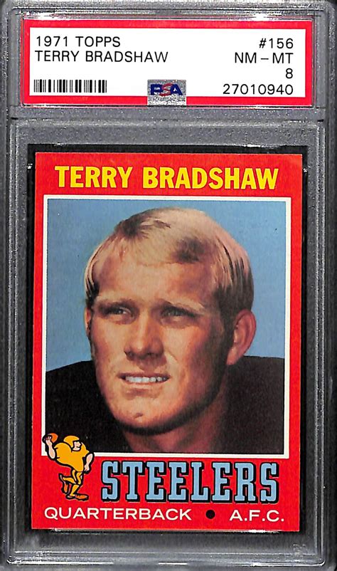 Lot Detail - Pack Fresh 1971 Topps Terry Bradshaw #156 Rookie Card Graded PSA 8 w. Amazing Eye ...