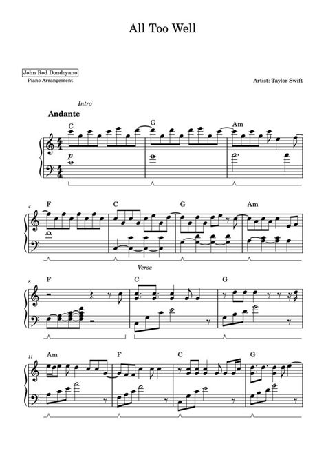 Taylor Swift - All Too Well (PIANO SHEET) by John Rod Dondoyano Sheet Music