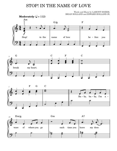 Stop! In The Name Of Love Sheet music for Piano by The Supremes Official | MuseScore.com