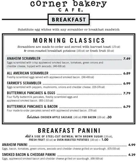 corner bakery breakfast menu