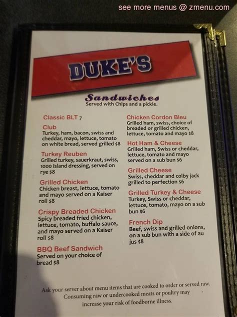 Menu at Dukes Bar, Grand Rapids