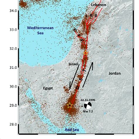 Seismic map of the study area showing the main fault segments of the ...