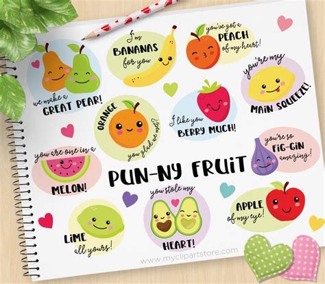 Cute Fruit Clipart, Kawaii Clipart, Funny Sayings, Valentine Jokes, Stickers Digital Download ...