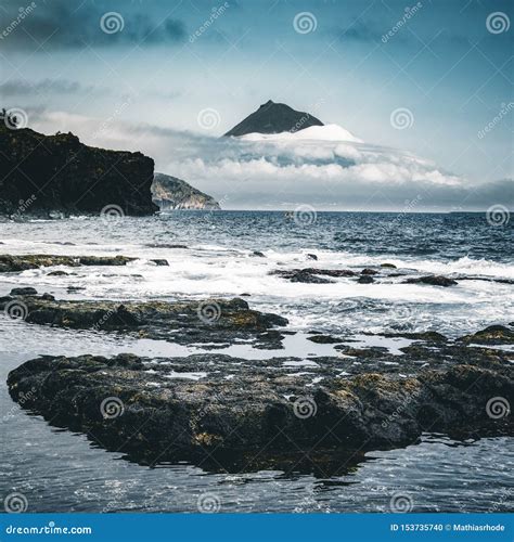 Mount Pico Volcano Western Slope Viewed from Ocean with Summit in ...