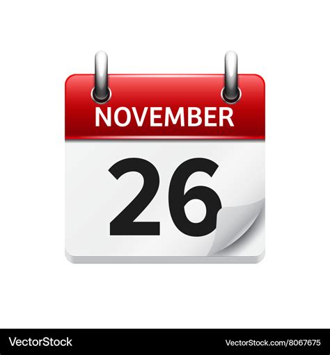 November 26 flat daily calendar icon Royalty Free Vector