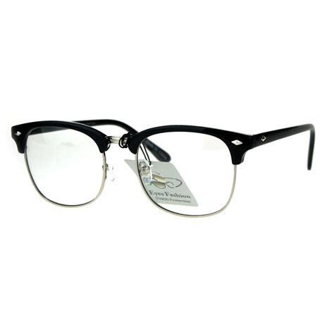 Mens Classic Horned Half Rim Hipster Nerdy Retro Eye Glasses Black ...