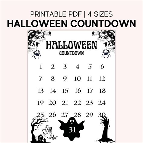 Halloween Countdown Calendar Printable Halloween Wall Art - Etsy