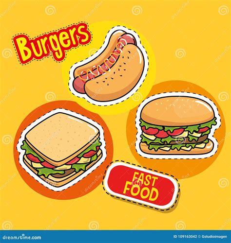 Fast food stickers pop art stock vector. Illustration of element ...