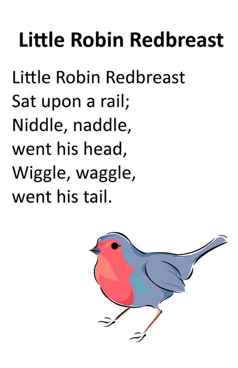 Itty Bitty Rhyme: Little Robin Redbreast | Rhymes for kids, Preschool ...