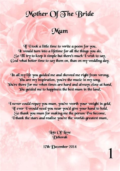 Mother of the bride poem. Printed on A5 Photo paper thick 260gms. And ...