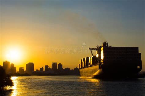 Sunset container ship stock image. Image of industry - 30752621