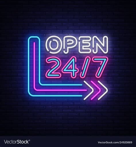 24 7 neon sinboard open all day neon sign Vector Image