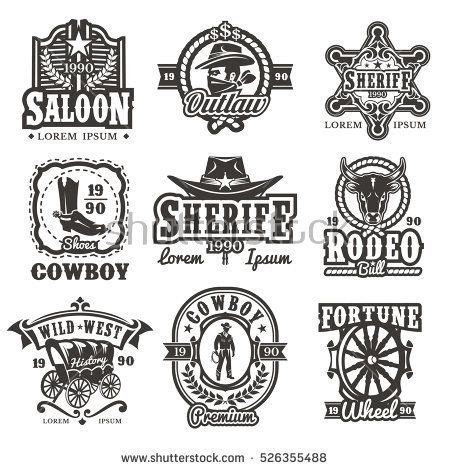 set of vintage rodeo badges, emblems and design elements for t shirts ...