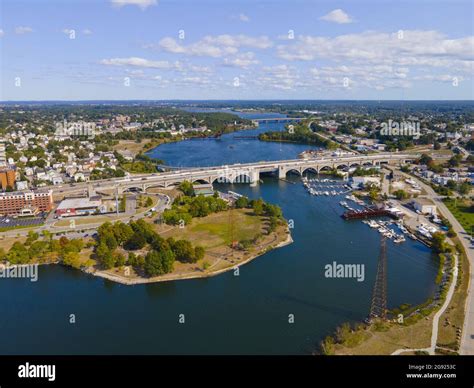 Aerial view of Washington Bridge between City of Providence and East ...