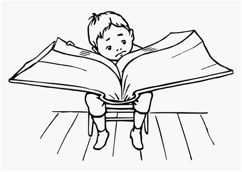 Kid Reading Black And White - Black And White Clipart Reading Book, HD ...