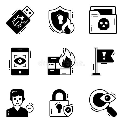 Protection and Security Vector Glyph Icons Set Cyber Computer Network Business Data Technology ...