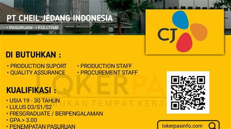 Lowongan kerja PT Cheil Jedang Indonesia pasuruan terbaru 2021 ...