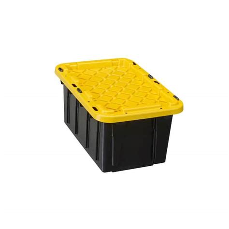 HDX 7 Gal. Tough Storage Tote in Black with Yellow Lid 206152 - The ...