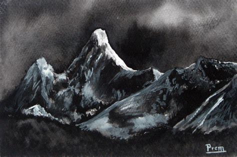 Painting of Mt. Ama Dablam | Mountain paintings, Dark mountains, Painting