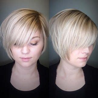 Blonde Stacked Bob with Side Swept Bangs and Highlights - The Latest ...