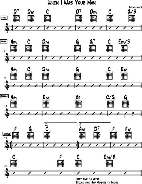 When I Was Your Man Chords for Beginner Guitar (Bruno Mars)