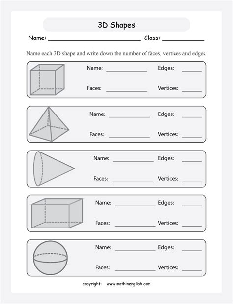 3d shapes properties worksheet year 5