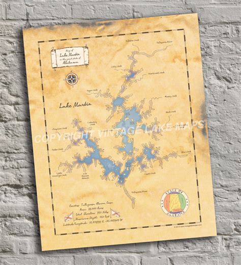 Lake Martin, Alabama. Vintage-inspired Lake Map Print. Custom Wall Art ...