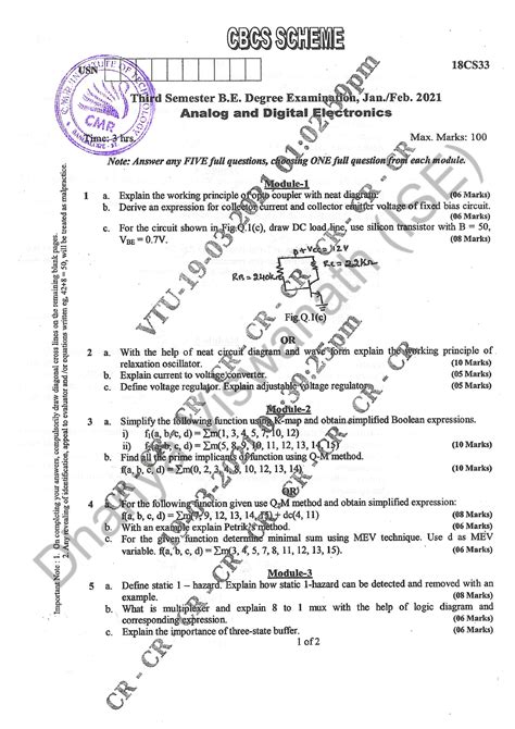 VTU exam Question Paper with Solution of 18CS33 Analog and Digital Electronics March-2021-Dhanya ...