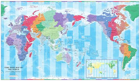 Cosmographics Pacific Centred Time Zone Wall Map Of The World Mapsherpa ...