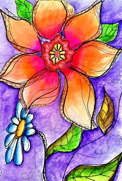 Whimsical Art | ... Whimsical Flowers In Orange And Purple Fine Art ...