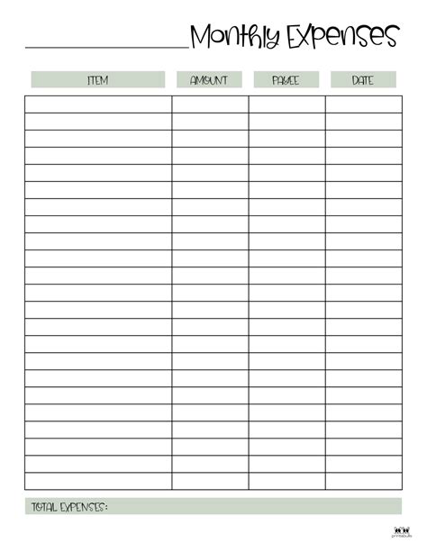 Spending Tracker Printable