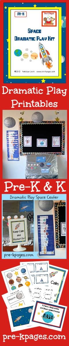 Space theme dramatic play center props for preschool and kindergarten via www.pre-kpages.com ...