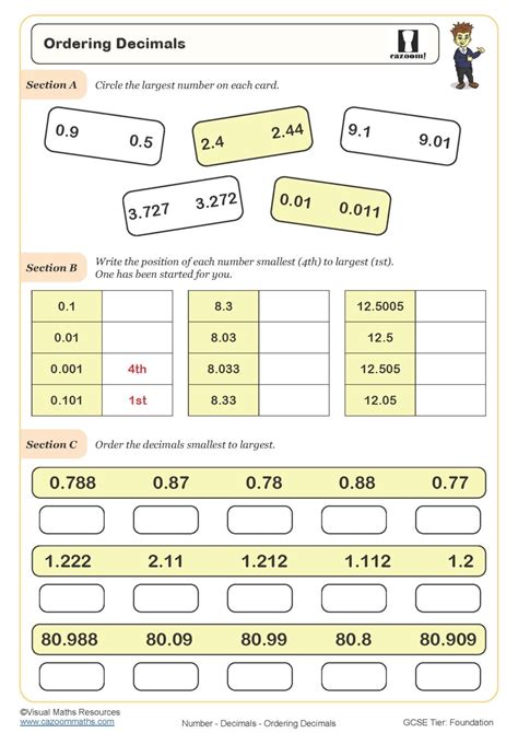 Ordering Decimals Worksheet | Printable PDF Ordering Decimals Worksheet