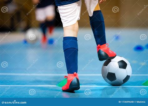 Indoor Futsal Soccer Players Playing Futsal Match. Indoor Soccer Sports Hall Stock Photo - Image ...