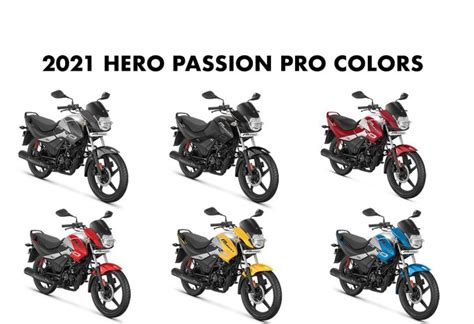 2021 Hero Passion Pro Colors: Red, Yellow, Blue, Blue, Grey - GaadiKey