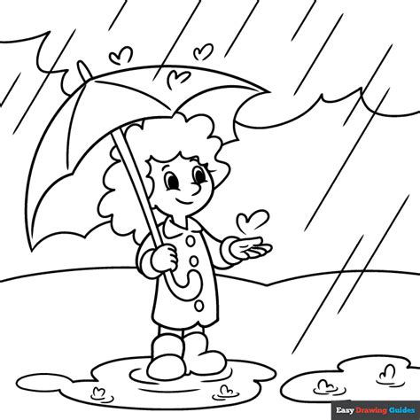 How To Draw A Girl With Umbrella A Rainy Day Easy Drawing Pencil Sketch ...