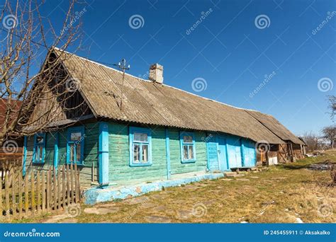 Old Wooden Blue House in Village Stock Image - Image of outdoor, belarus: 245455911