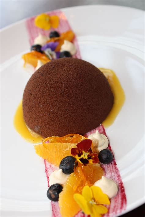 Valrhona Guanaja chocolate mousse with Kahlua mascarpone, oranges and… Kahlua, Blueberries ...