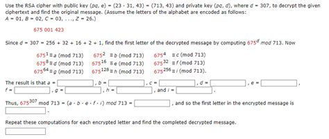 Solved Use the RSA cipher with public key | Chegg.com