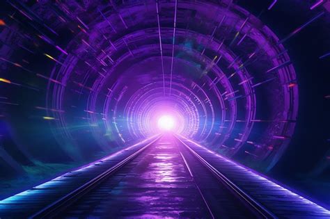 Premium Photo | A purple tunnel with a light at the end