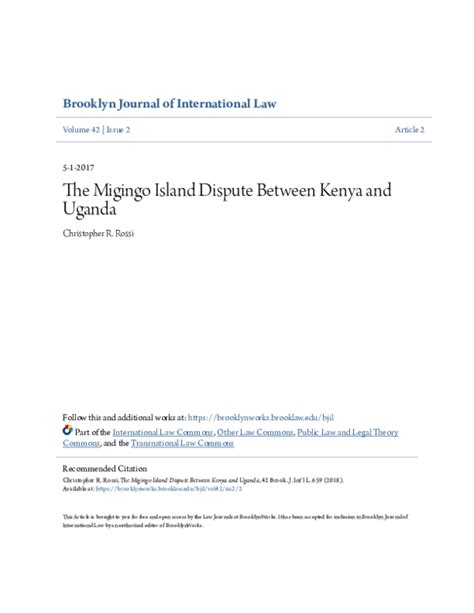 (PDF) The Migingo Island Dispute between Kenya and Uganda