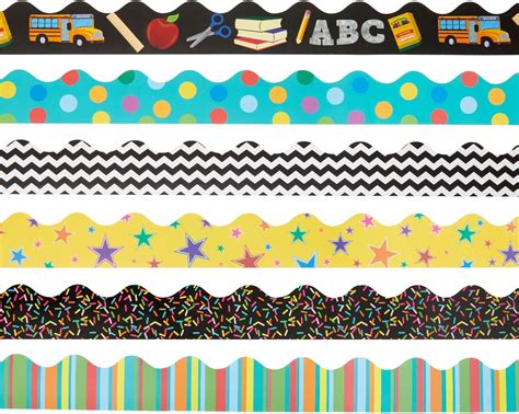 6 Rolls 234 Feet of Scalloped Bulletin Board Borders for Classroom Decor, White, Chalkboard ...